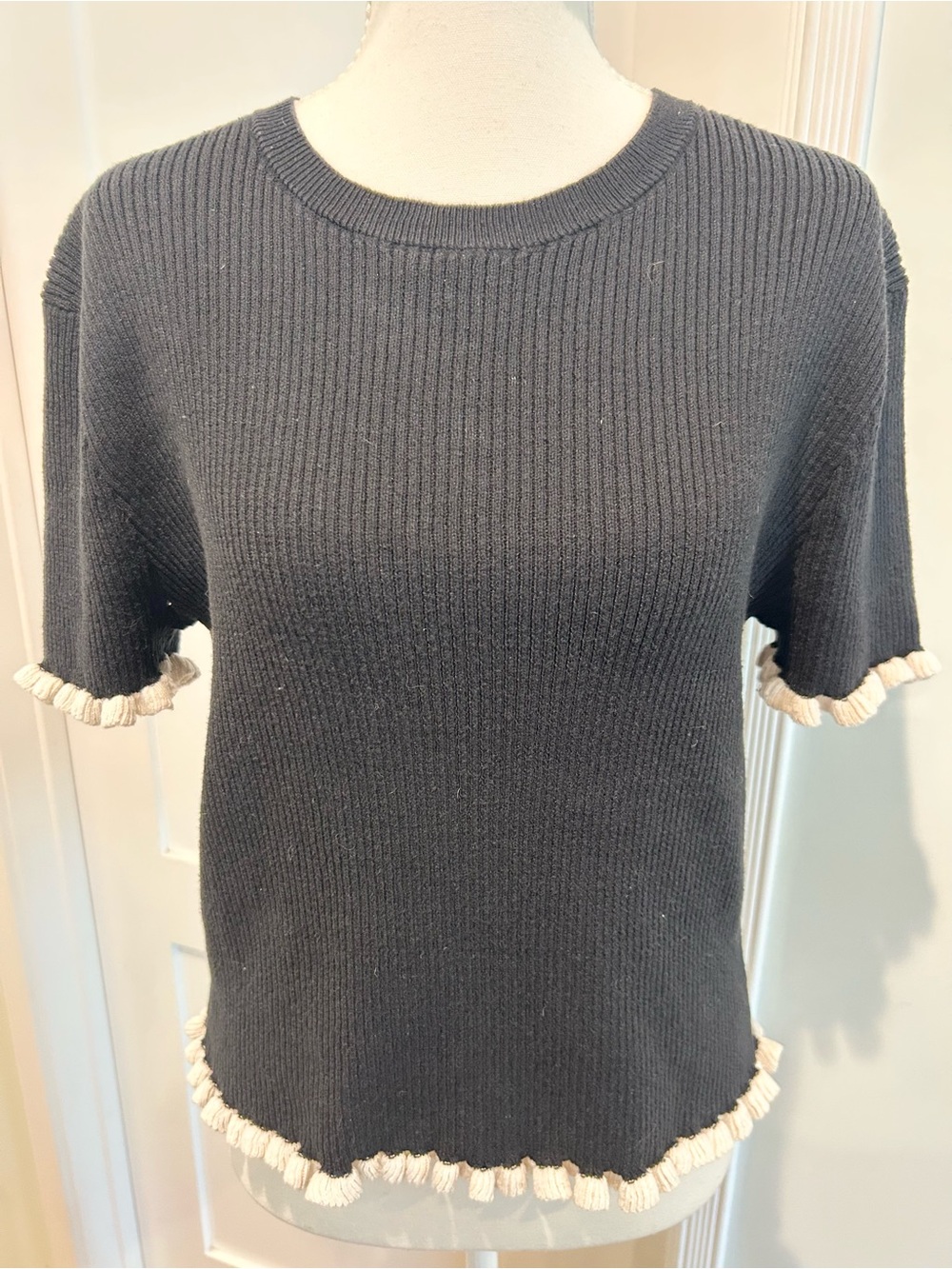 INDUSTRY Ribbed Knit Top with Ruffle Trim - Picture 2 of 9